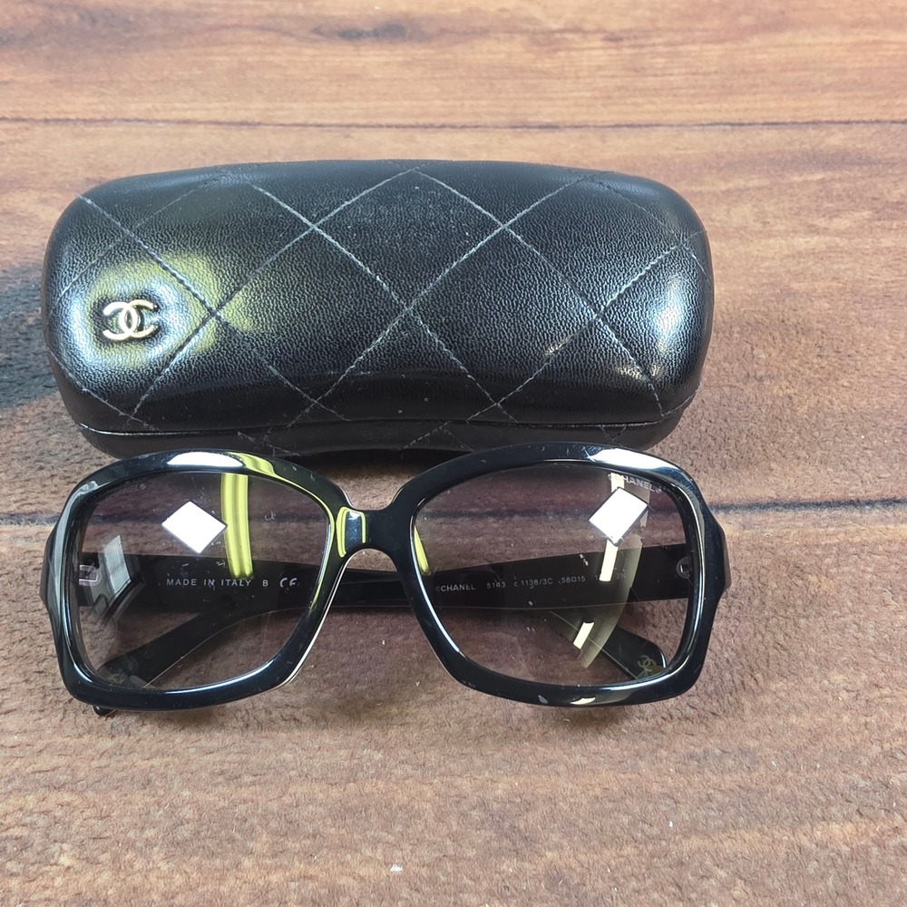 Chanel Sunglasses Womens 58mm Black Good 5143 c.1138/3C Square CC Logo Italy